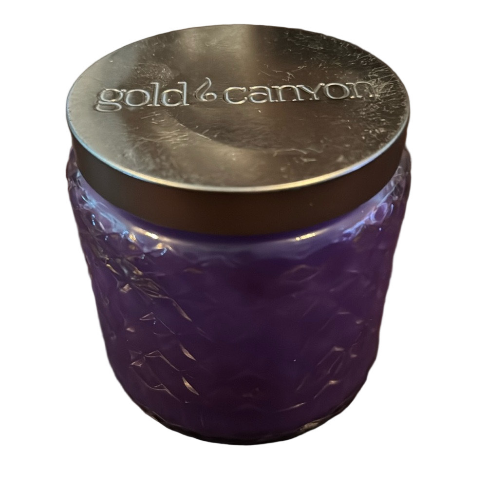 Gold Canyon Textured Purple  Candle with Silver Lid Scented lavender